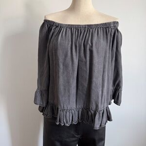 Jane ad Delancey - Charcoal Grey Boho Off-the-Shoulder Ruffle Blouse
